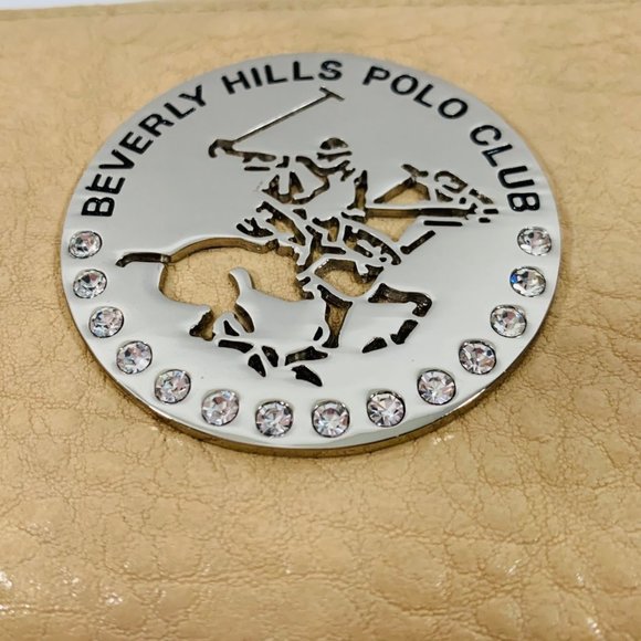 Beverly Hills Polo Club Wallet Stanford Zip Large Metal Medallion Logo Sand READ - Picture 3 of 9